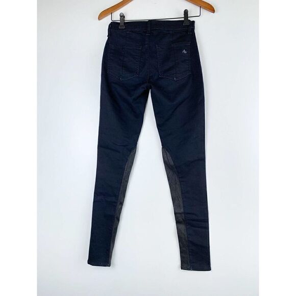 rag & bone Leather Panel Skinny Jodhpur Equestrian Jeans Jeggings 25 Midnight - Picture 4 of 6